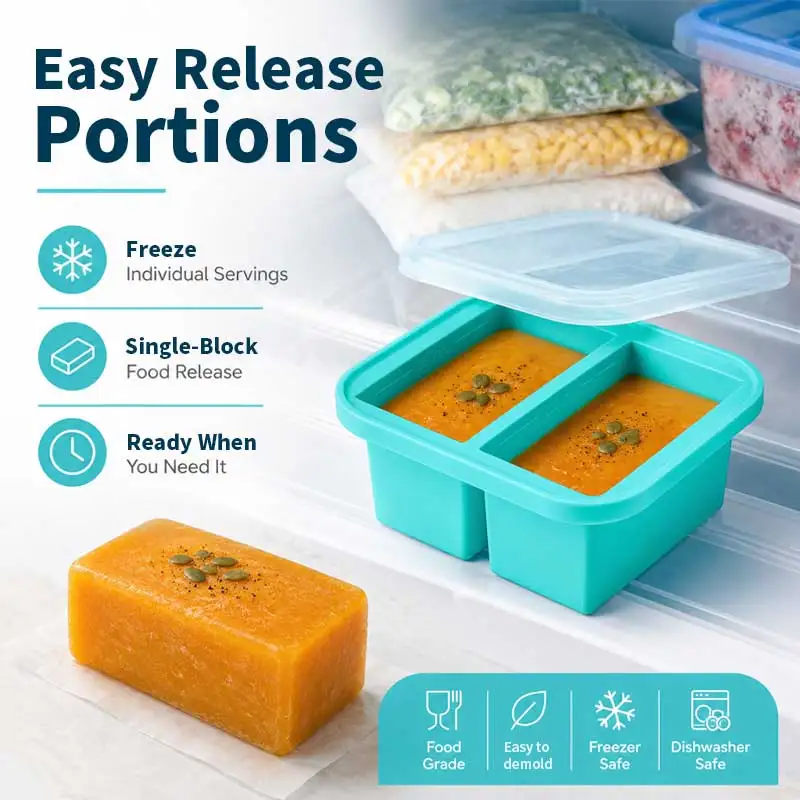 2PCS 1/2/4 Grid Silicone Freezing Mold with Lid Food Container Ice Cube Storage Box Divided for Soups Drinks Herbs Juices