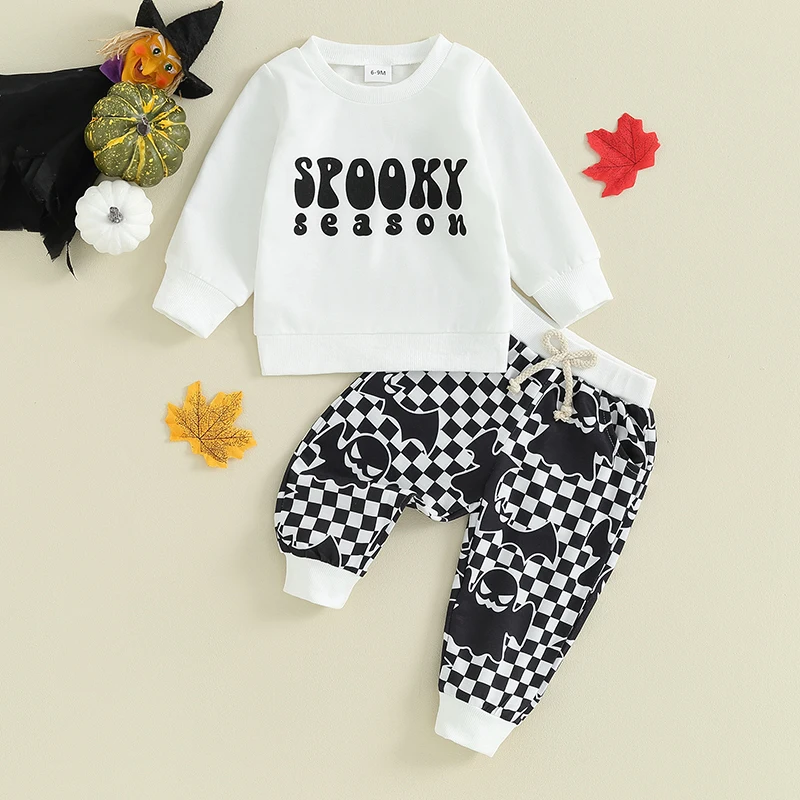 Toddler Halloween Costume Set Long Sleeve Hoodie Plaid Pants Baby Boy Fall Outfit Clothes for Trick or Treating