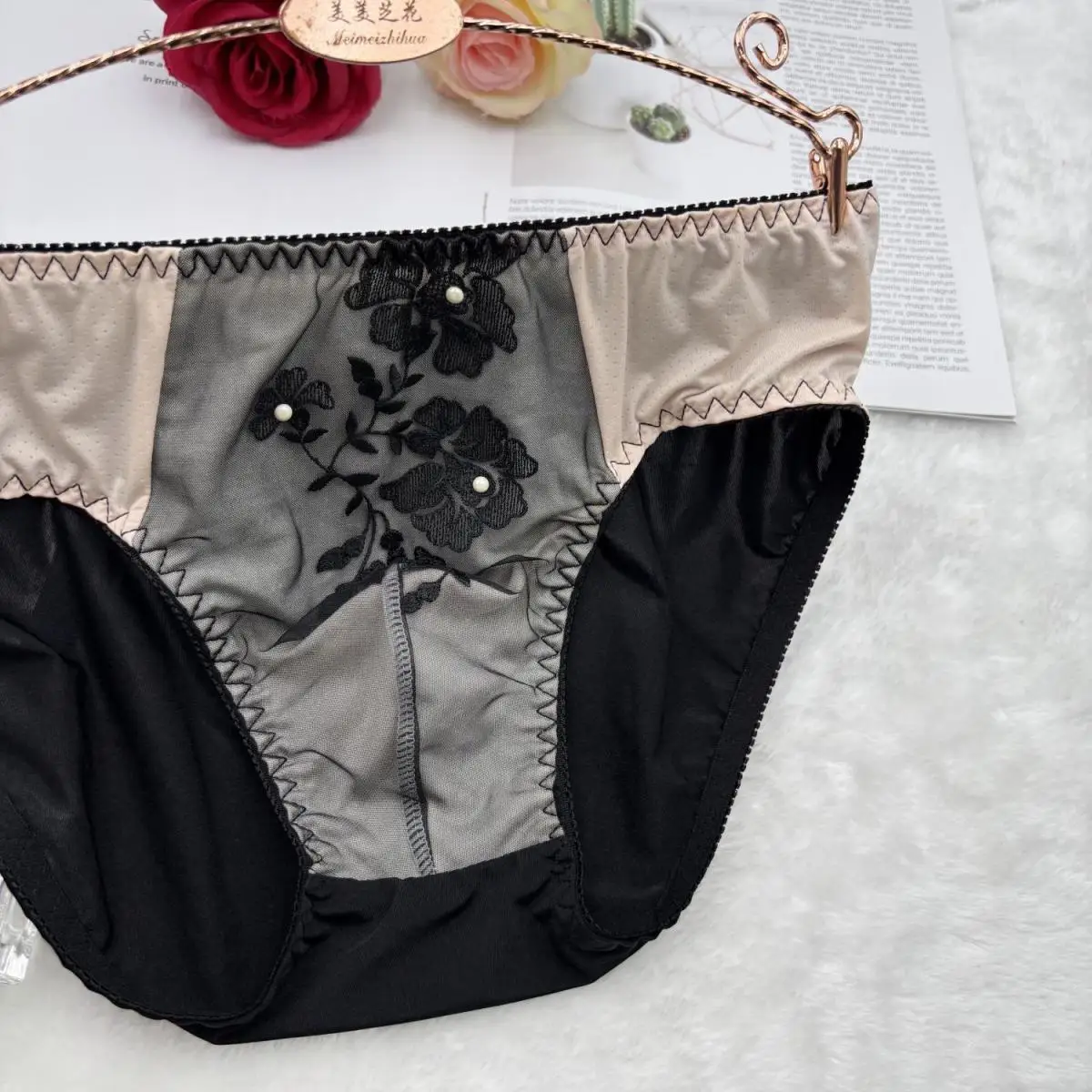 Man's Flower Embroid Doule Layer Panties BF Briefs Live Show Dance Harajuku Thai Private FKK Party Role-play Underpants Panty