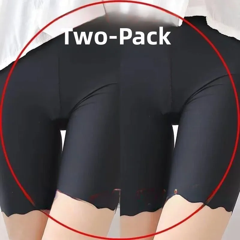 Ice Silk Seamless Cotton Crotch Safety Pants Women's Summer plus Size Anti-Light Two-In-One High Waist Base Layer Pants