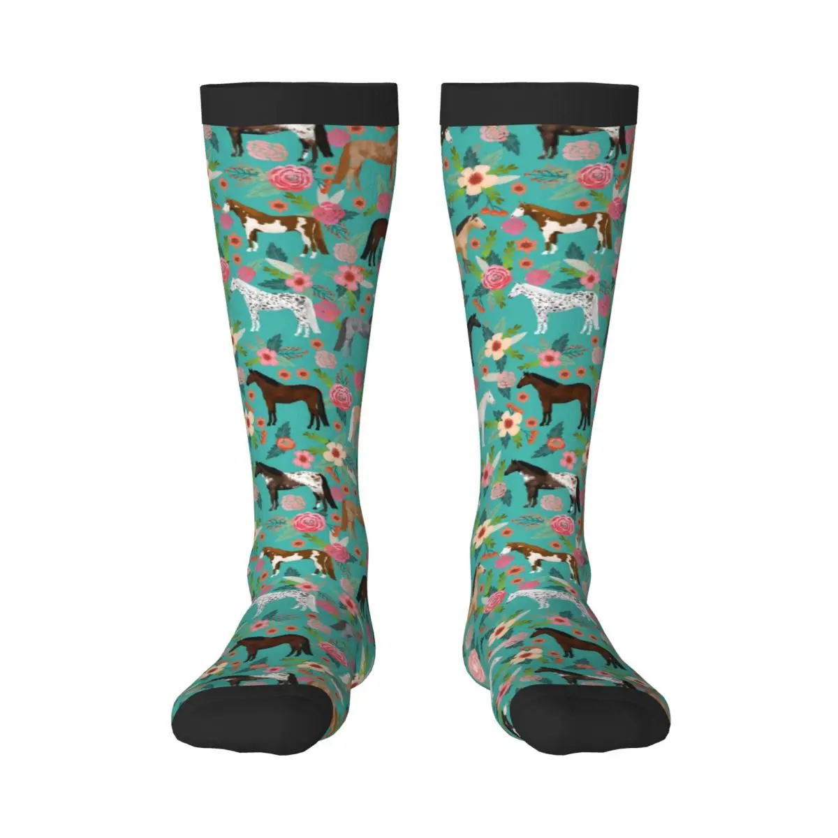 Horse Breeds Farm Animal Floral Unisex High Socks for Men Women Autumn Winter