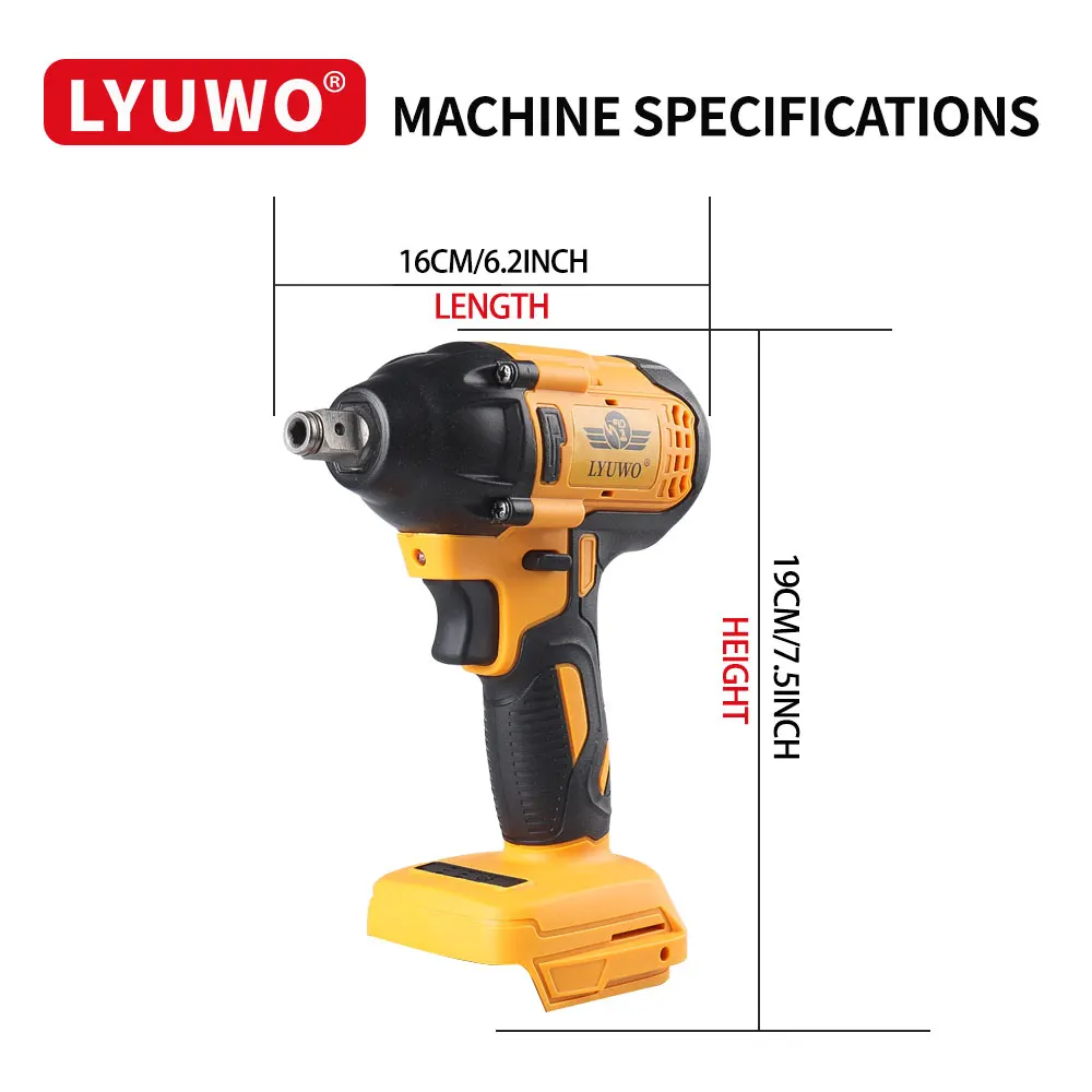 LYUWO Electric Wrench 520NM Brushless Electric Wrench High Torque Air Cannon Heavy Duty Automobile Repair High Power Impact Plat