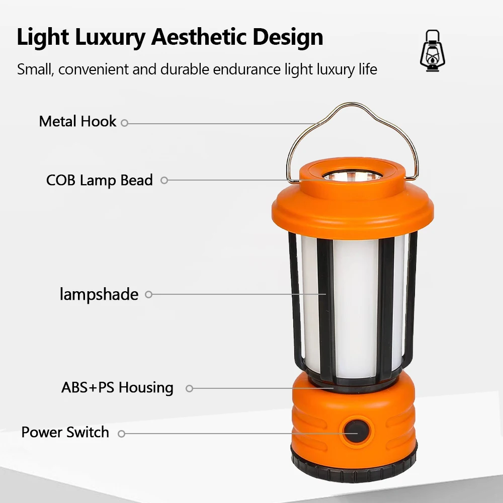 Portable Camping Light Rechargeable Hand Lantern Waterproof Outdoor Tent Lantern Multifunctional Hiking Camping Emergency Lamp