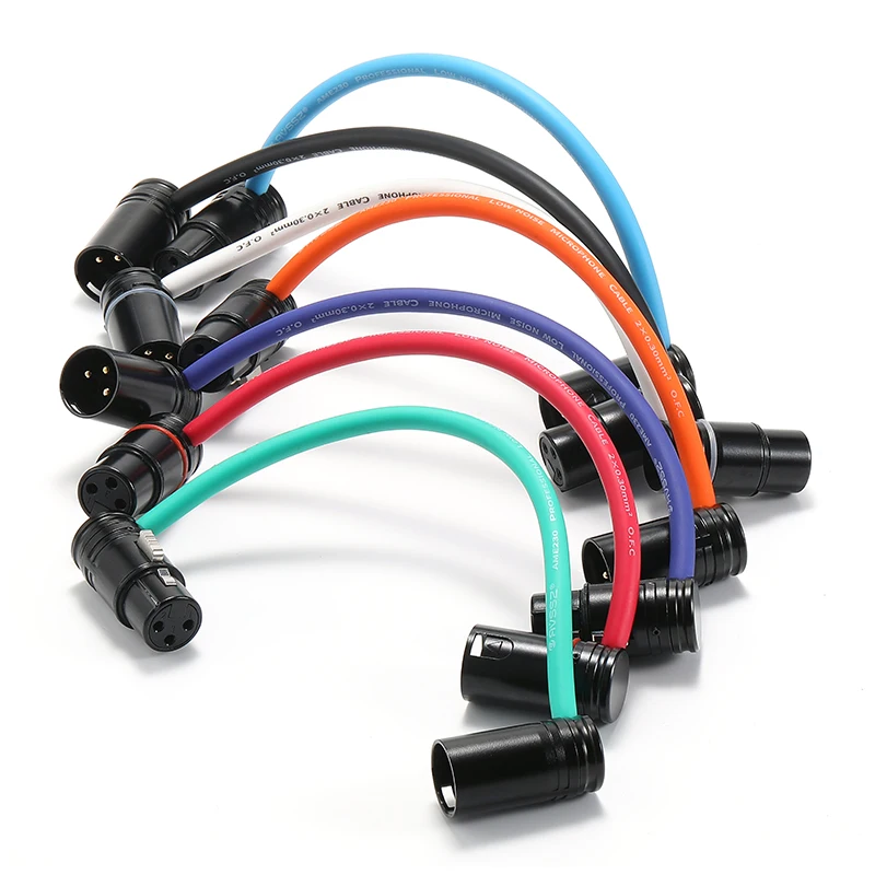 Low Profile 3 Pin XLR Connector Cable Right Angle L Shape Plug Microphone Mixer Amp Professional Audio Line Male to Female