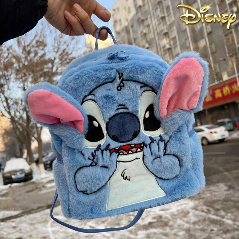 New Disney Plush Backpack Ins Japanese Blue Stitch Funny Cartoon Large-capacity Student Backpack Kindergarten Bag Child Gifts