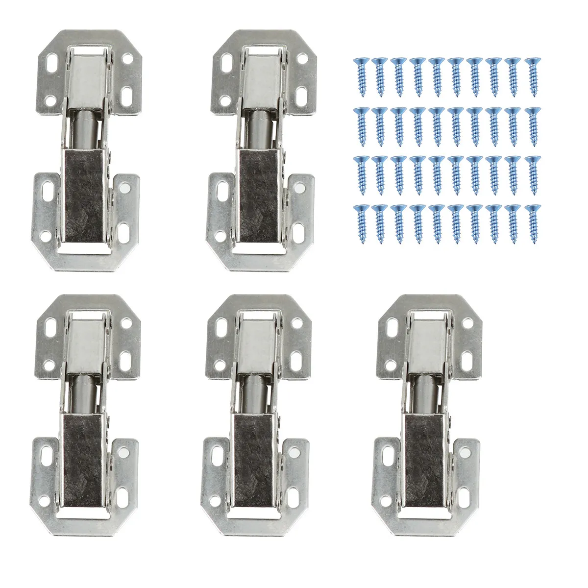 5Pcs Steel Cabinet Door Hinges Hydraulic Concealed Half Overlay Thickened 1.5mm Stainless Steel Heavy Duty Furniture Mounting