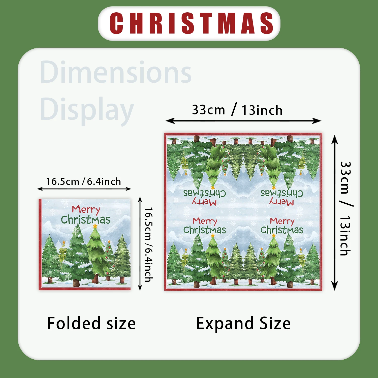 100 قطعة مناديل ورقية بتصميم شجرة عيد الميلاد المجيد، مناشف عشاء للاستعمال مرة واحدة لأدوات الضيوف لحفلات عيد الميلاد #2