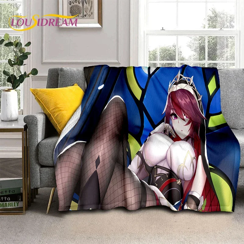 3D cute Genshin blow cartoon game soft blanket, throw blanket picnic beds sofa home bedroom comfortable blanket gifts for kids