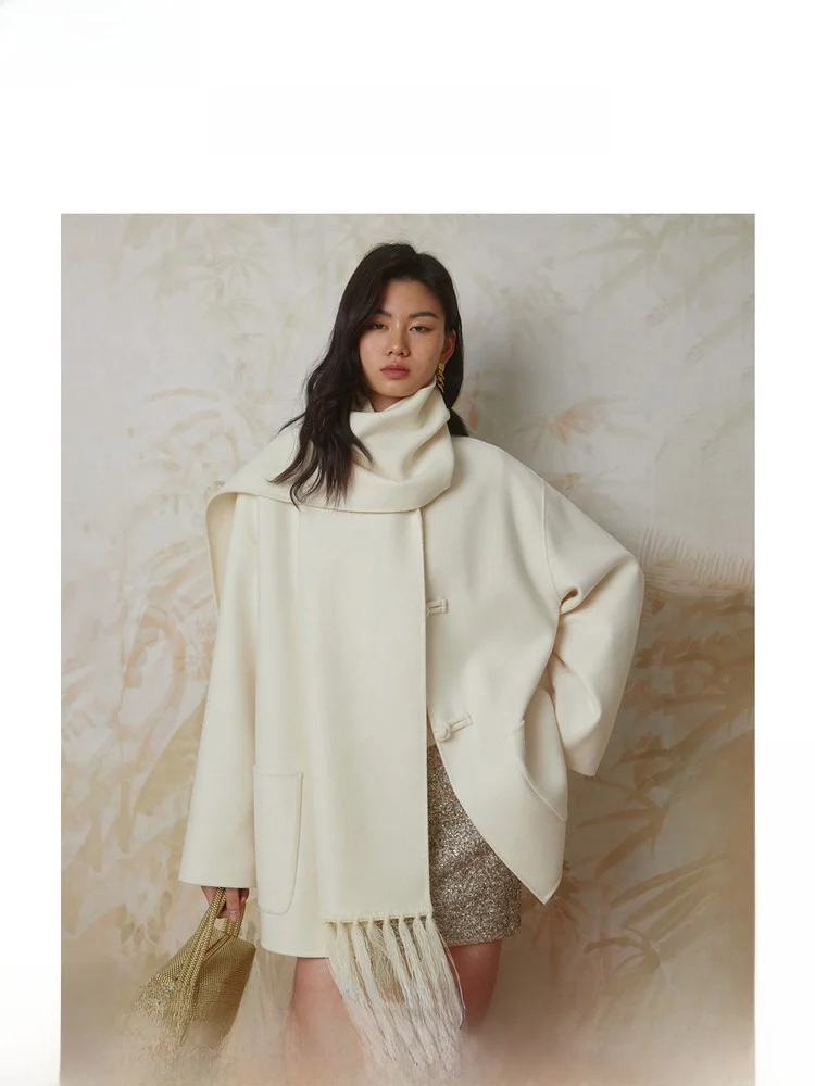 

ZhiZhi Китайское шерстяное пальто с бахромой, женское зимнее модное пальто из чистой шерсти, простой дизайн, длинный рукав, круглый вырез