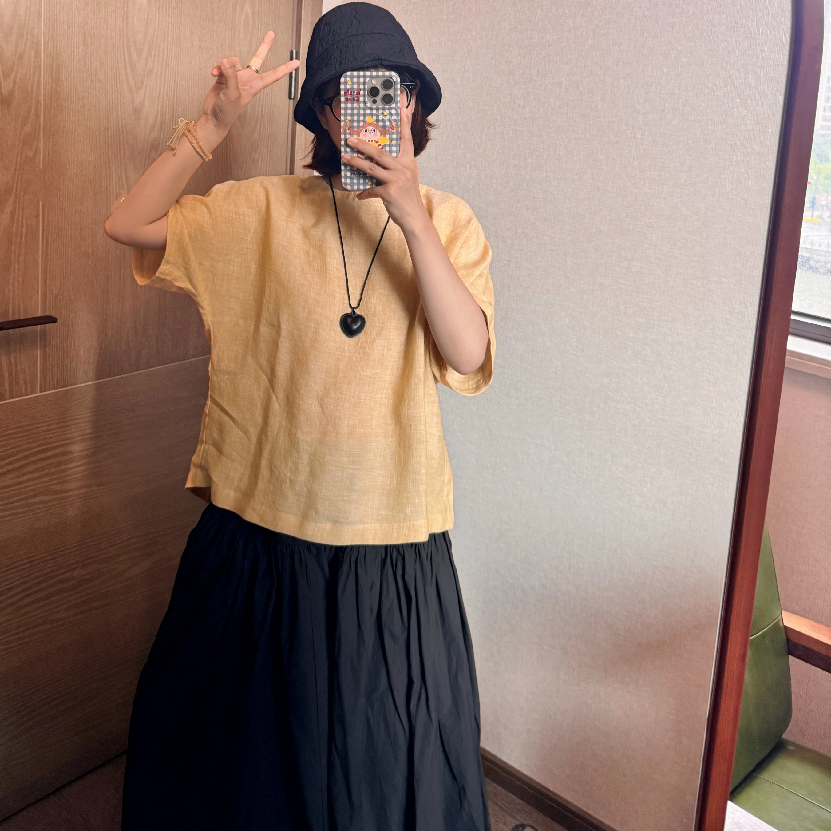 

Summer round Ne T-irt Linen Hemp Blend ort Sve Loose Fit Comfortable Breathable Color Commute Sle Women's Top