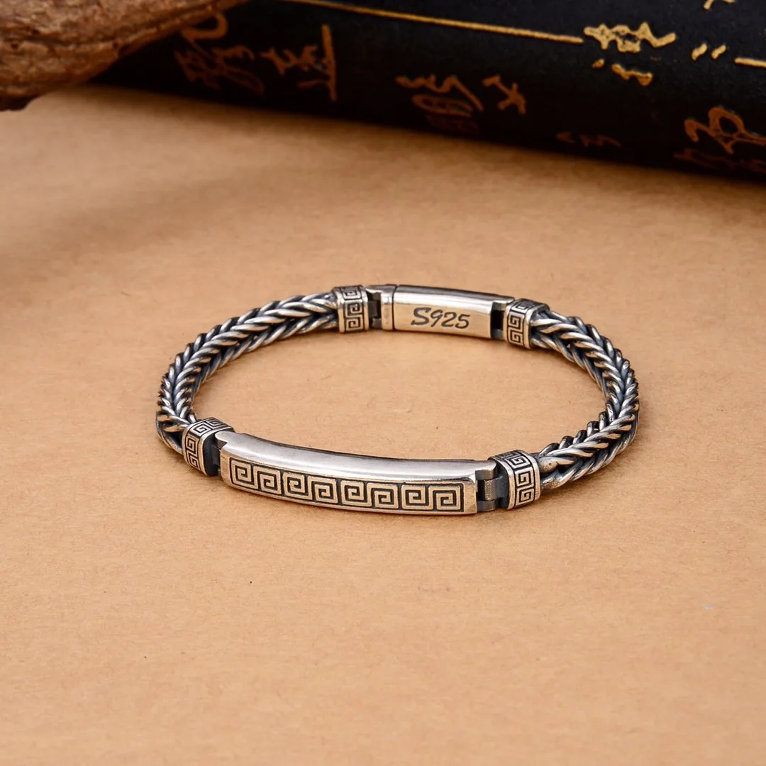 

925 sterling silver retro ripple Bracelet Men's Korean-style trendy personality single simple all-match fox tail bracelet