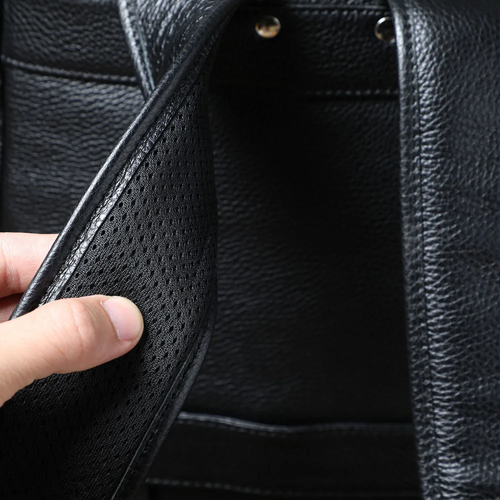S.WORKER Lässiger Rucksack aus echtem Leder für Herren, 15-Zoll-Laptop-Rucksack aus Rindsleder, handgefertigt, modischer Preppy-Stil, Schultasche – Detail 12