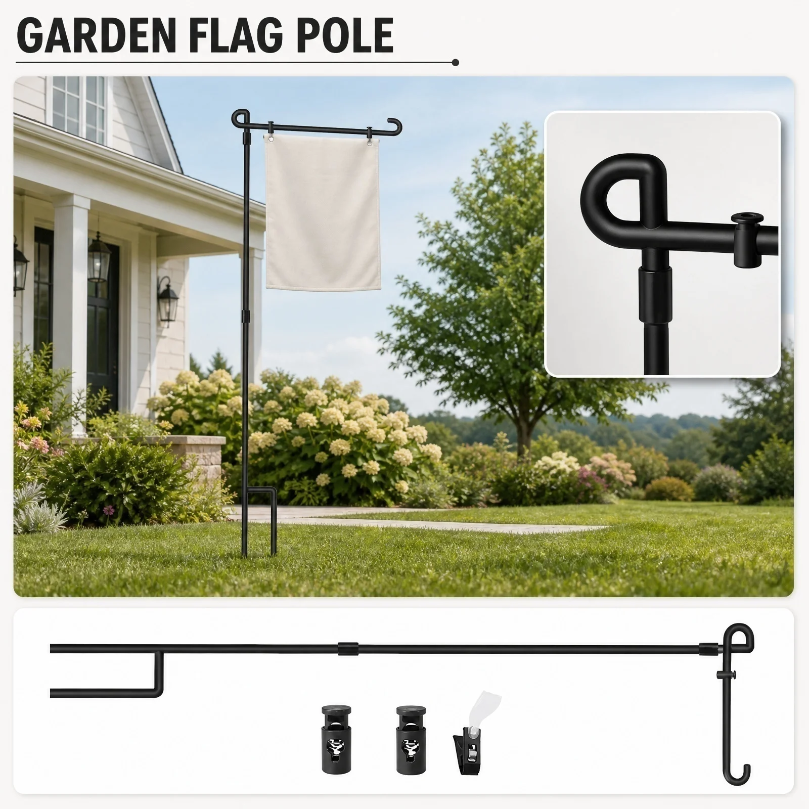 Outdoor Garden Flag Pole Yard Metal Decorative Flag Holder Garden Flag Stand for Holiday Banners Backyard Lawn Decoration