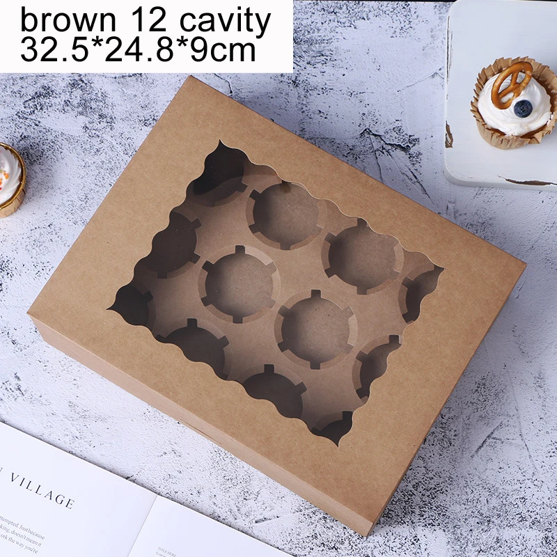 Customized productEasy to Fold Cake Packing Muffin Cardboard Box White Kraft Paper Box with window 12 Hole Cupcake Box with Inse