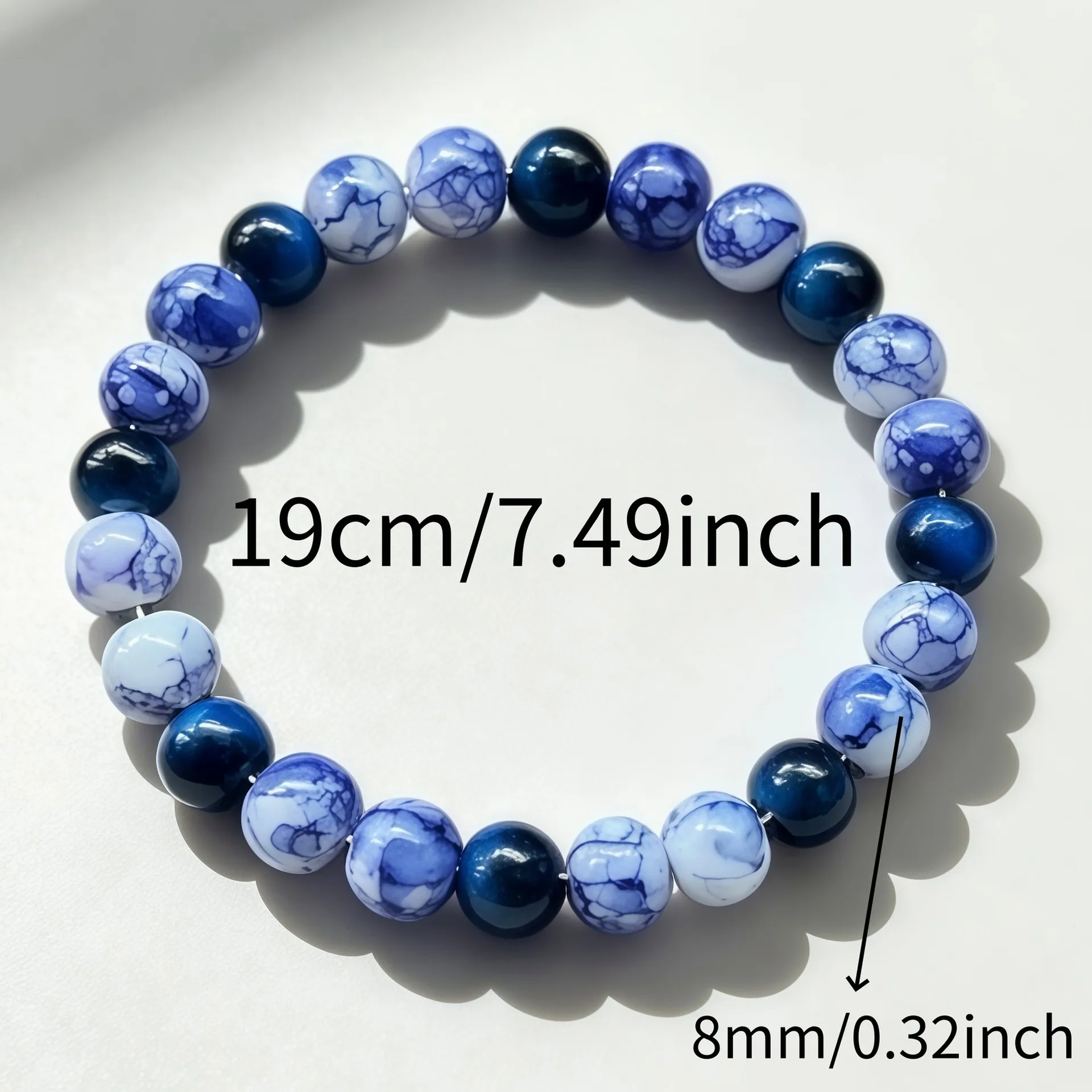 Elegant Vintage Lake Blue Tiger Eye Glass Beaded Stretch Bracelet For Women Handmade Fashion Jewelry Gift