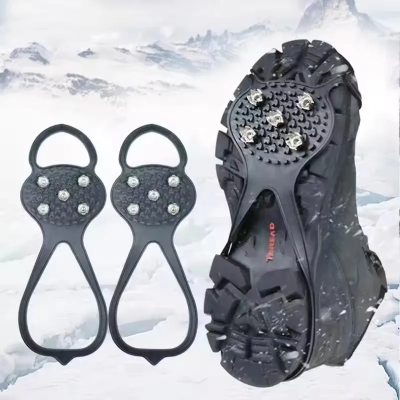 Anti Slip Ice Cleats Crampons Snow Grips Hiking Camping Ice Climbing Traction Spikes Silicone Winter Gear Unisex 5 Teeth