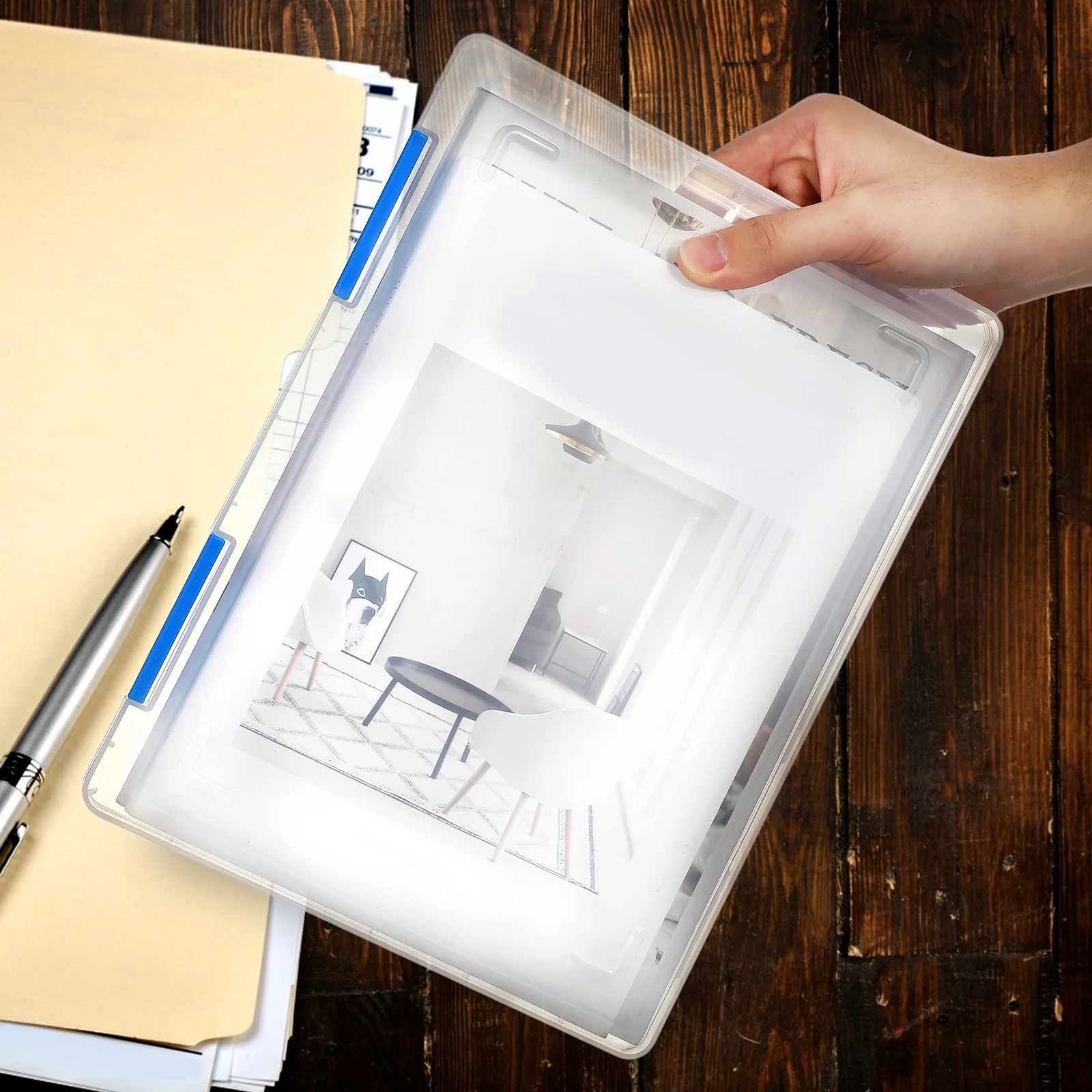 

4pcs A4 Paper Storage Box Clear Plastic Document Organizer Lid Stackable File Container For Office School Receipts Photos