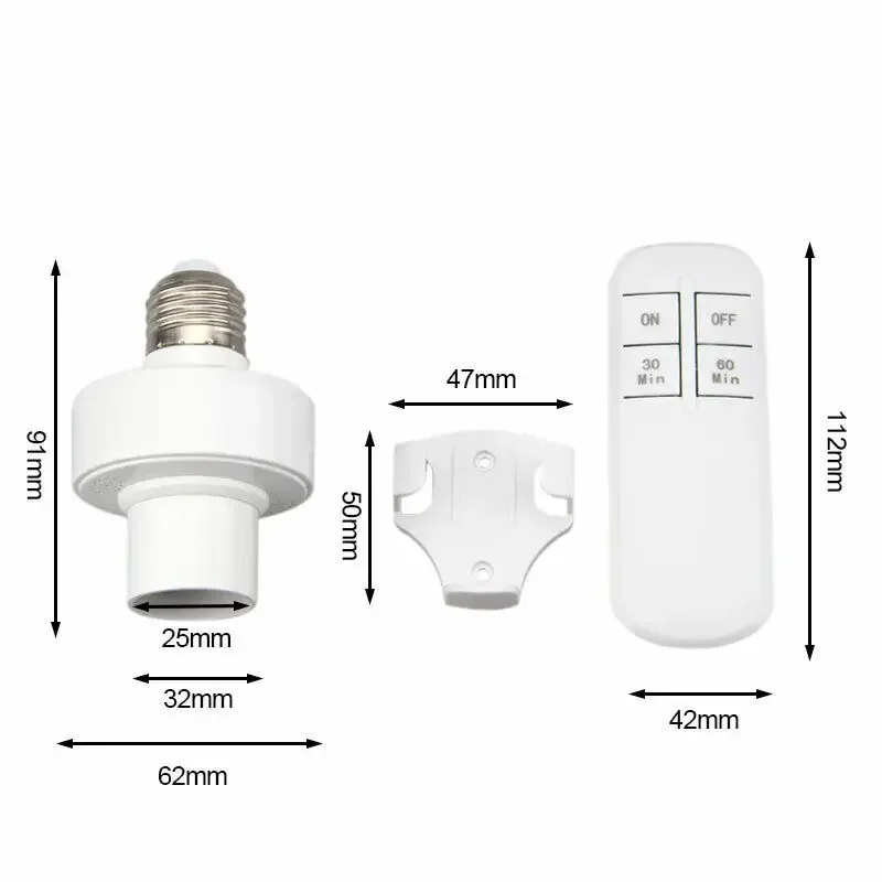 ワイヤレスリモコン付きスマートスイッチタイマー,LEDランプホルダー,オン/オフスイッチ,15m範囲,単三電池式,e27,110v-240v