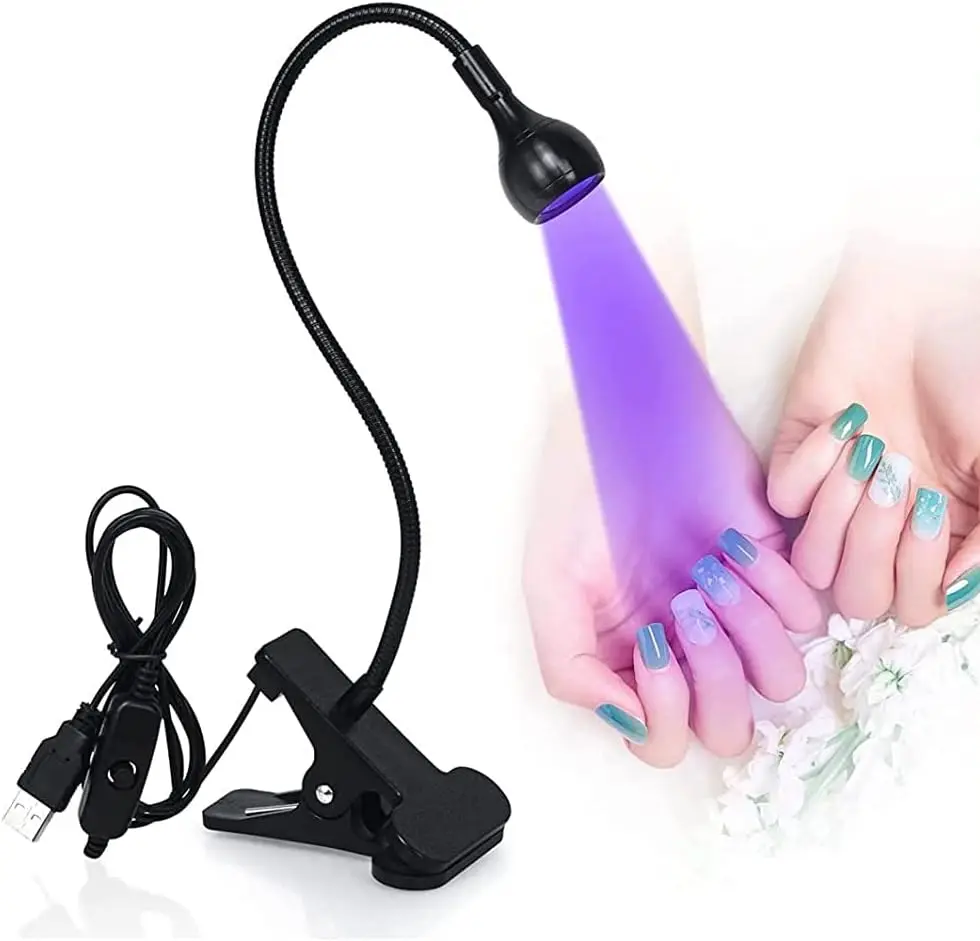 

Mini UV Lamp for Gel Nails, 3W LED Curing Lamp with Flexible Gooseneck & Clamp - Portable Nail Dryer for Resin Curing