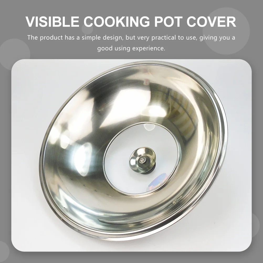 

Visible Cooking Pot Cover Stainless Steel Wok Lid Heat Resistant Handle Long Term Use Convenient Daily Cooking Tool