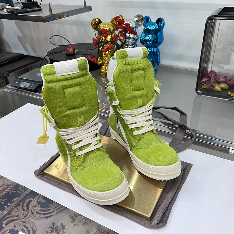 Zapatos informales de cuero de alta calidad para hombre y mujer, zapatillas de diseñador de lujo, suela gruesa de pelo de caballo, botines