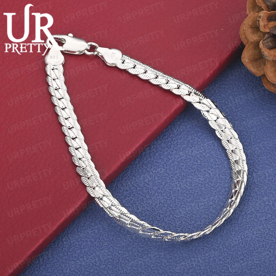 925 Sterling Silver 18/19/20cm 6mm Side Chain Bracelet Women Men Birthday Party Wedding Fashion Gift Charm Jewelry