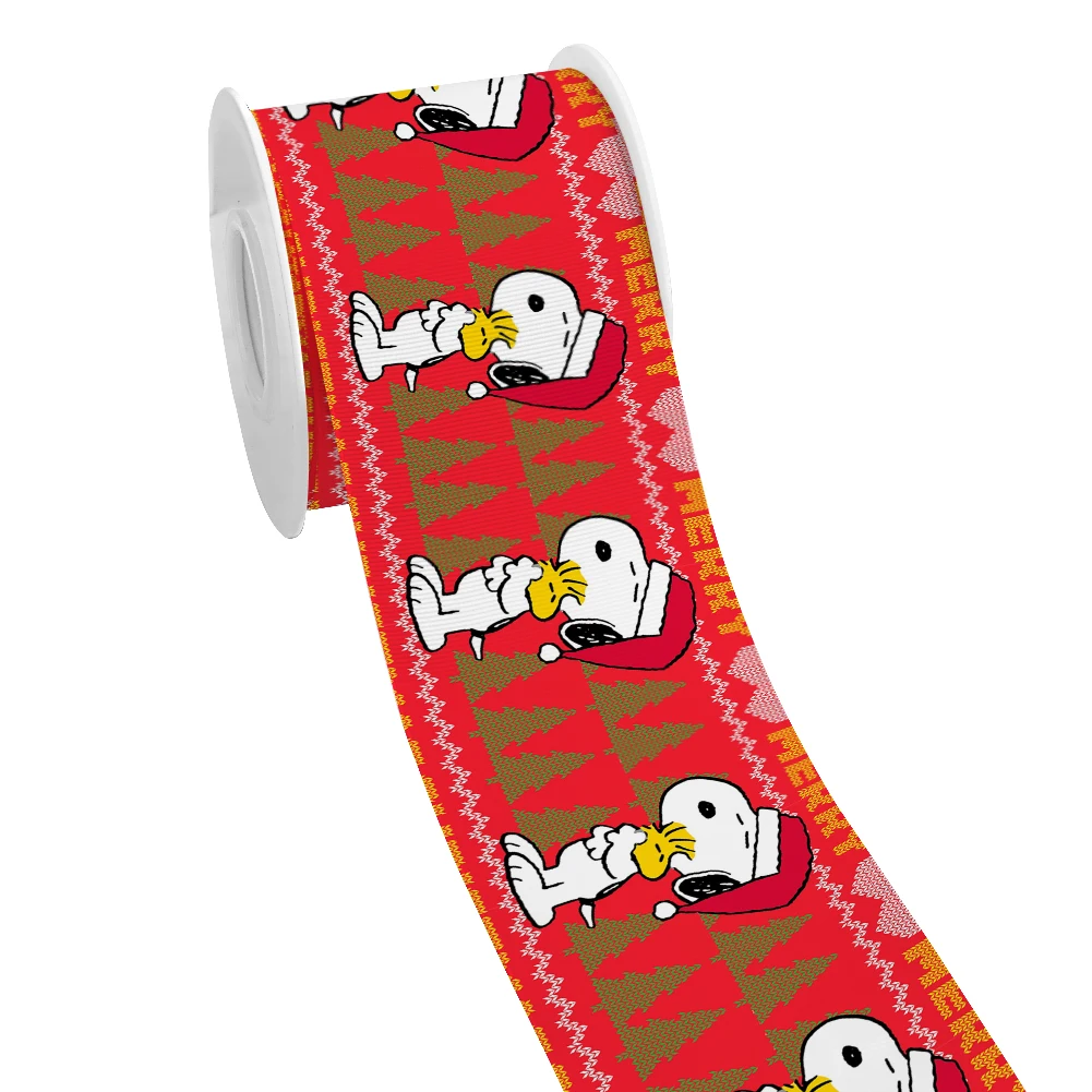 Mini Weihnachten Cartoon Snoopy Design gedruckt Gros grain Satin band für Geschenk verpackung Haars chleife 50 Meter