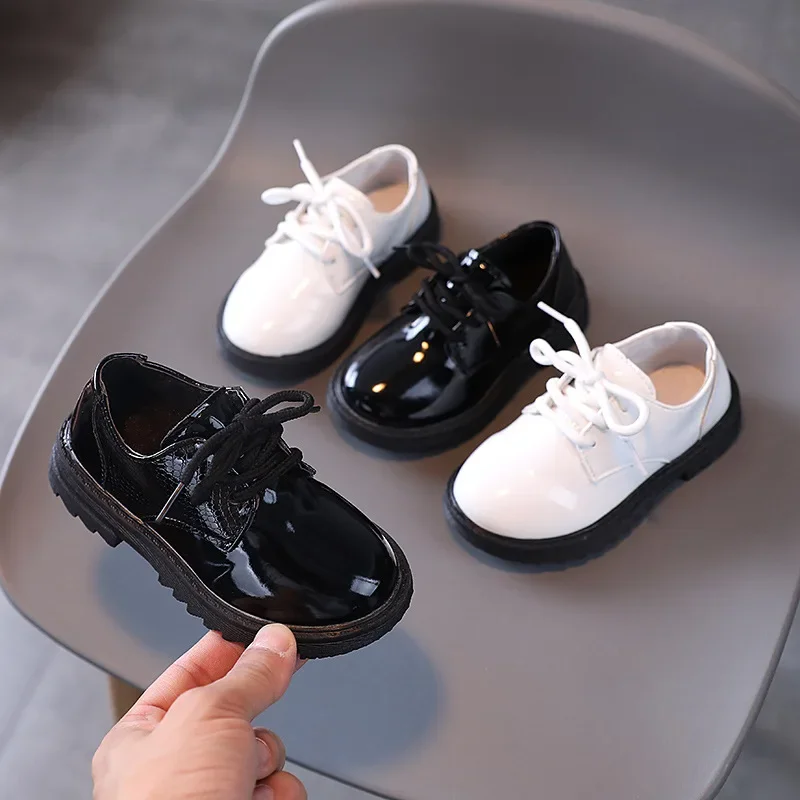 

Children Spring Autumn British Style Children Soft-soled Lace-up Performance Shoes Fashion Boys Lacquered Solid Leather Shoes