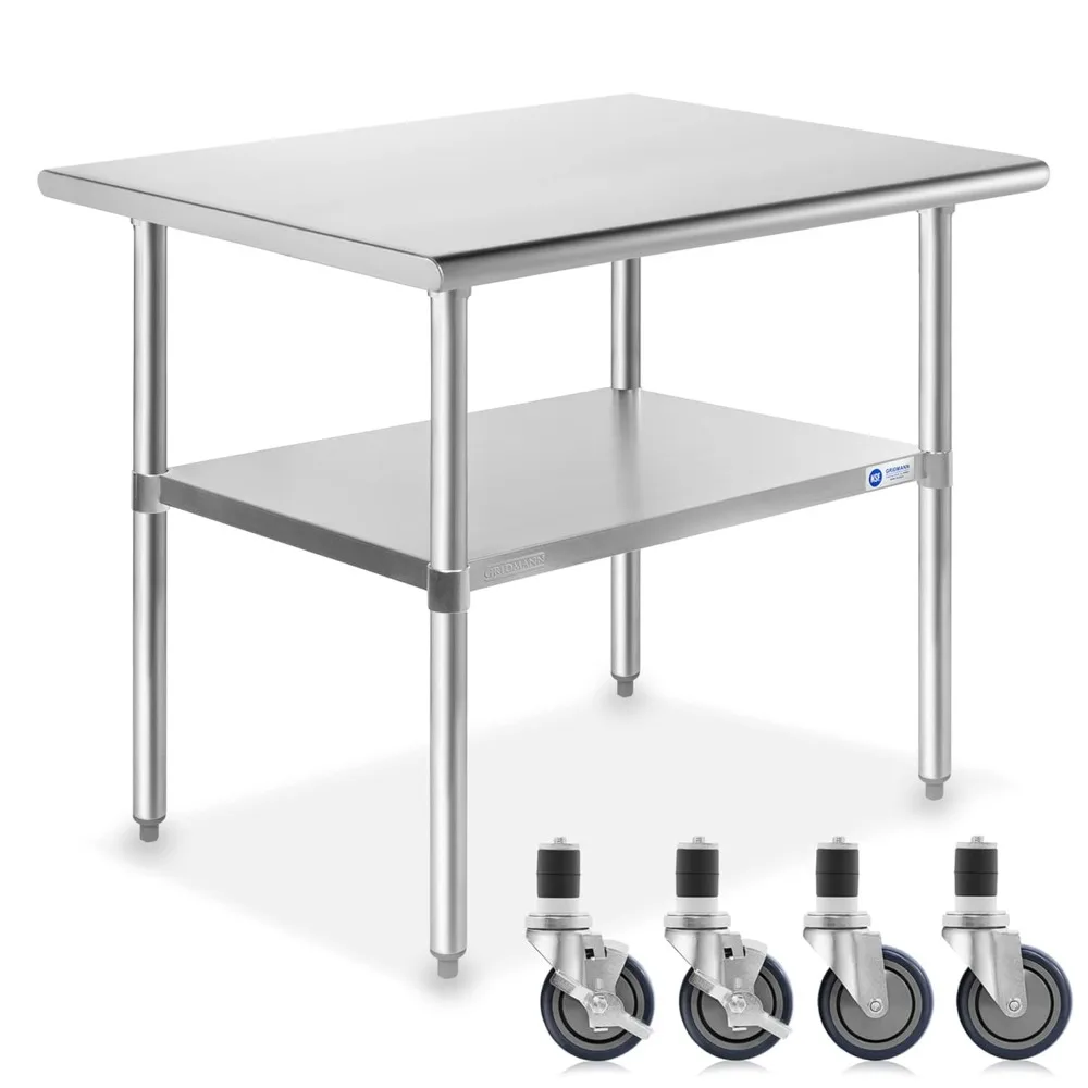 Stainless Steel Work & Prep Table 36 x 24 Inches with Caster Wheels and Under Shelf for Restaurant, Home, Hotel