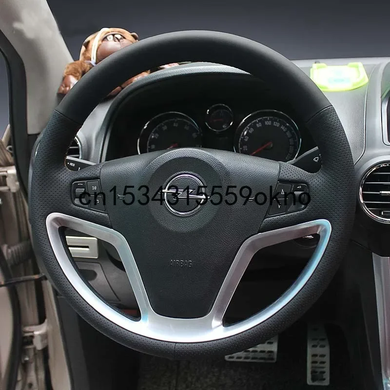 For Opel Antara Insignia Astra DIY Hand Sewn Leather Steering Wheel Cover Car Accessories