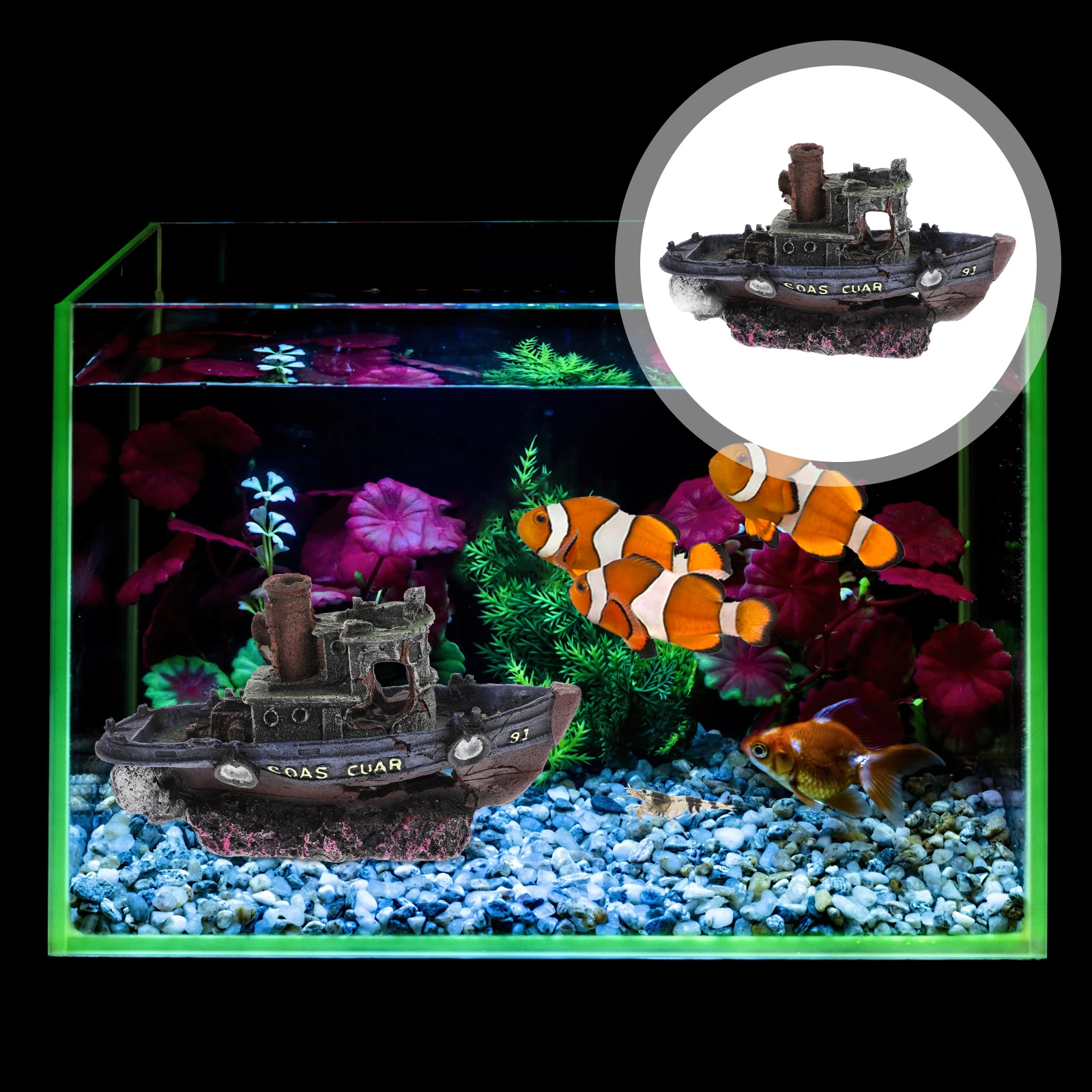 

Decorative Boat for Fish Tank Decoration Aquarium Hiding Shelter Turtle Tank Cave Ornament Rock Scenery Accessory