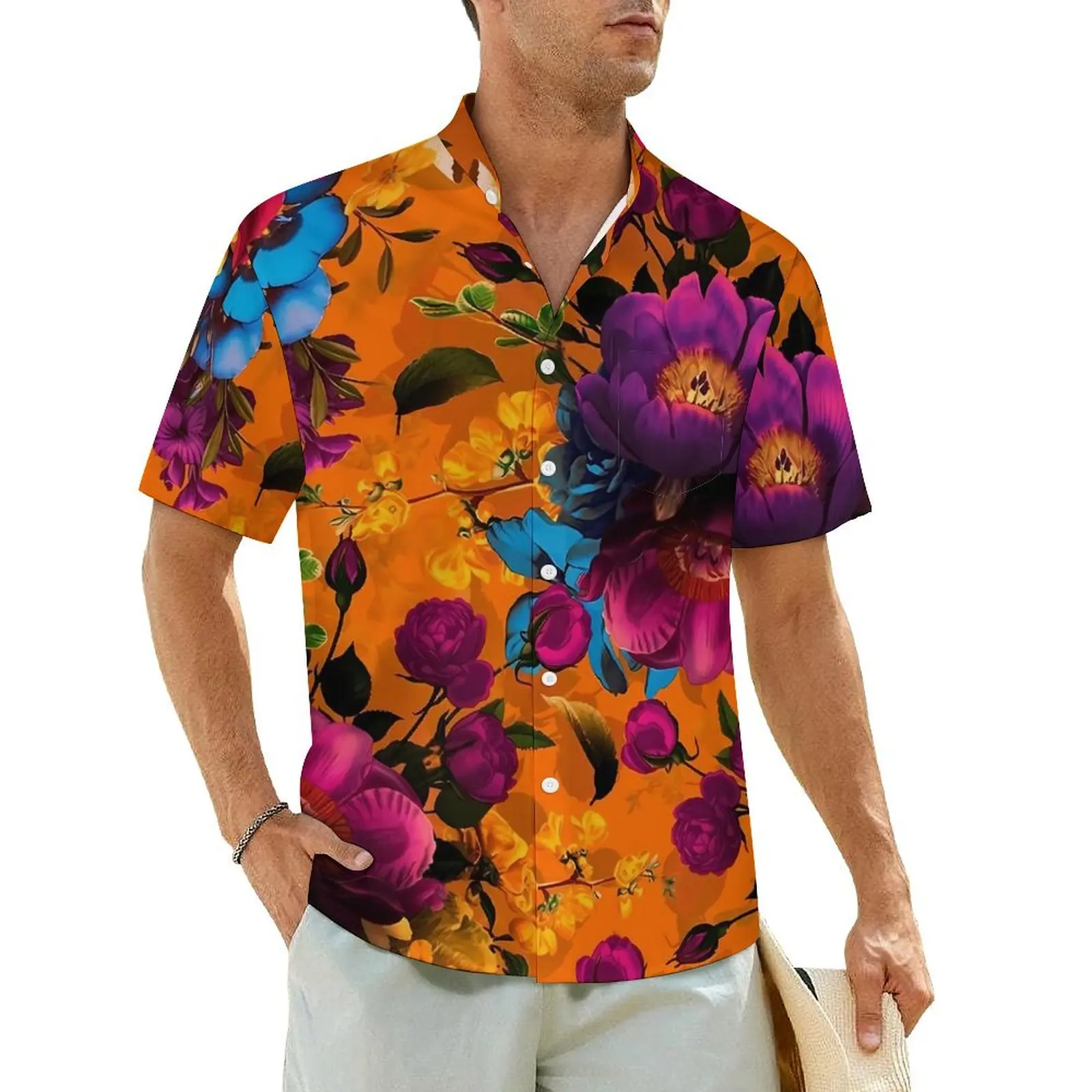 

Retro Flower Print Hawaiian Shirt For Men Beach Mystic Botanical Casual Shirts Short Sleeve Comfortable Trendy Plus Size Blouses