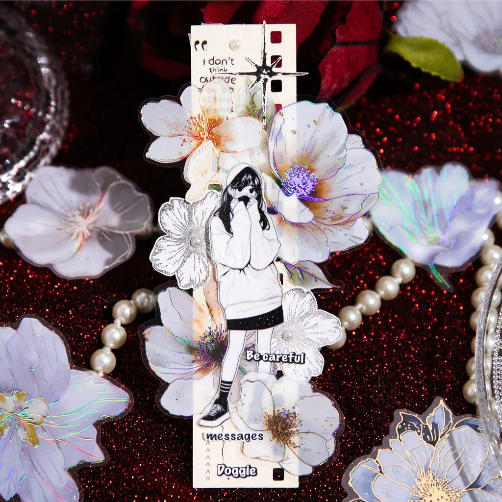 Journamm 20 Buah Stiker Bunga Proses Foil Emas untuk Perlengkapan Buku Tempel Stiker Kerajinan Jurnal Sampah Estetika