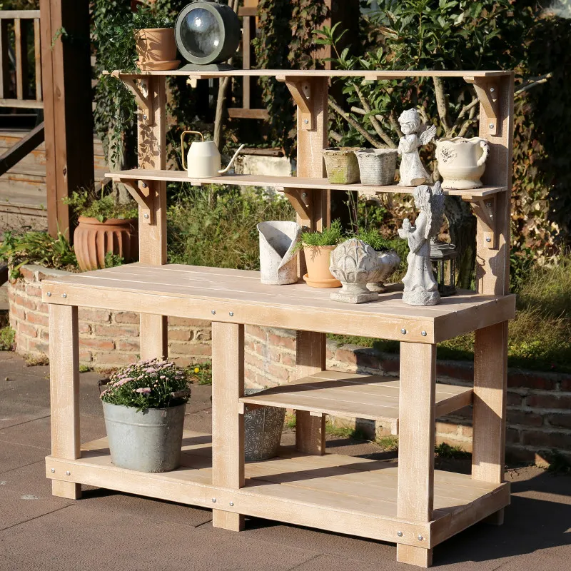 anti-corrosion wooden flower stand operation table courtyard outdoor tool table gardening making table flower pot