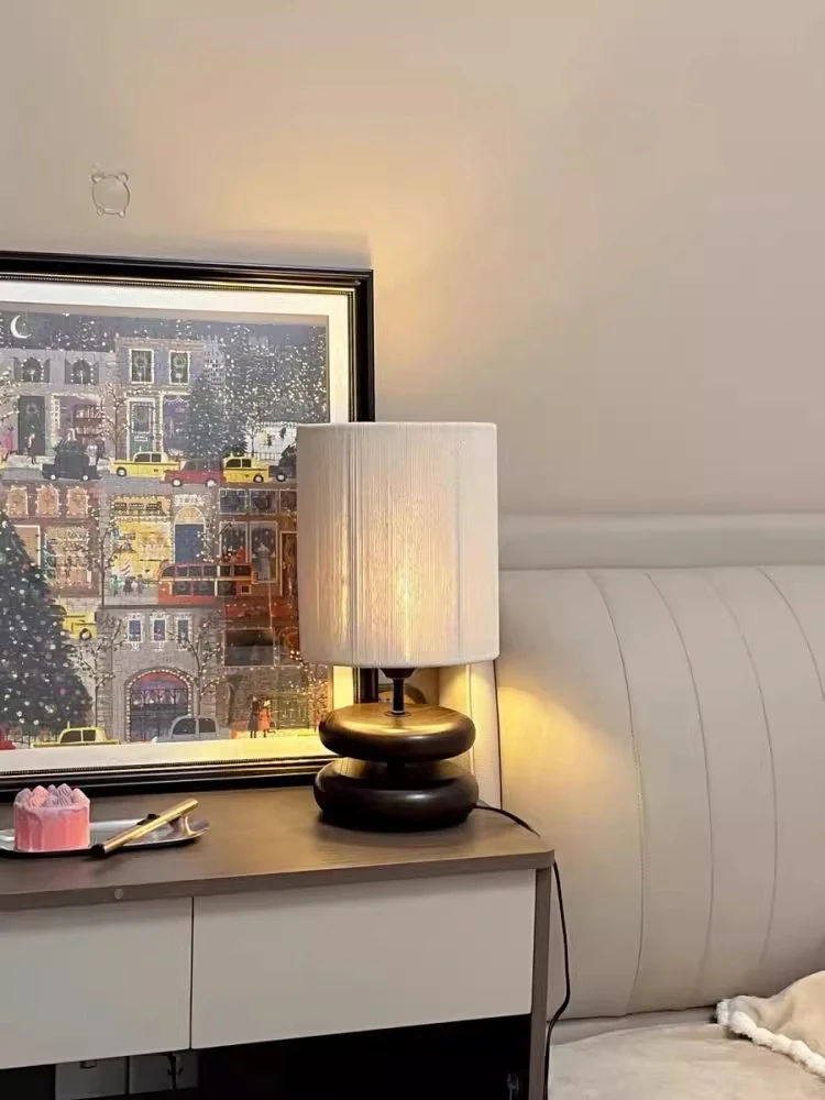 

Wabi-**** wind table lamp bedroom bedside lamp solid wood designer Japanese creative living room study medieval retro decorative