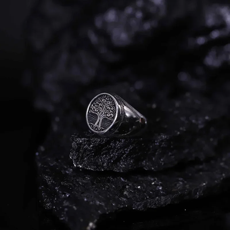Vintage Classic Nordic Mythology Celtic Knot Tree Of Life Signet Stainless Steel Ring Punk Hip Hop Jewelry Gift