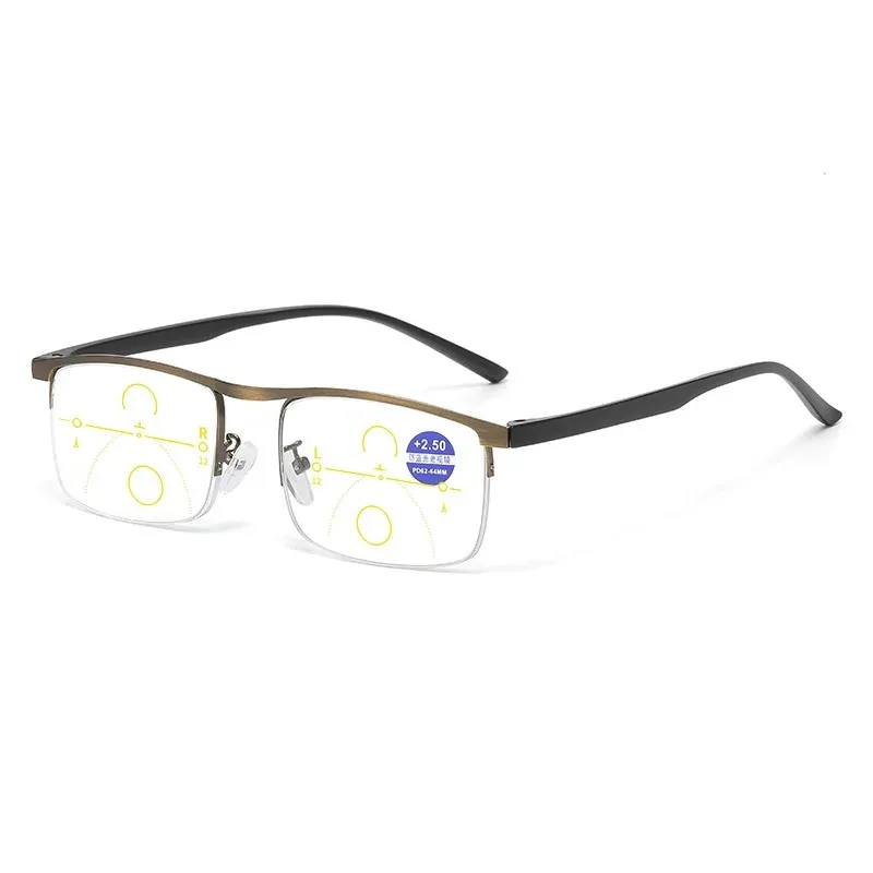 Progressive Multifocal Reading Glasses Men TR90 Metal Half Eyeglasses Anti Blue Light Near Far Dual Purpose Presbyopic Glasses image 5