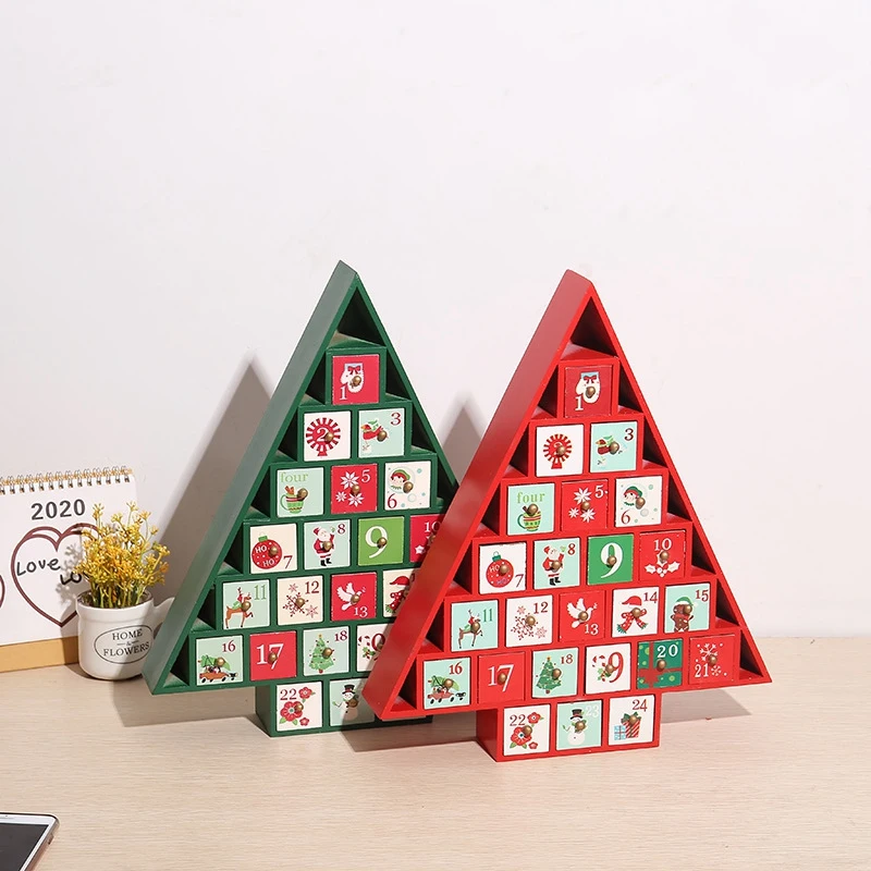 Christmas Wooden Calendar Cabinet Christmas Tree Desktop Ornaments Decoration Countdown Train Ornaments