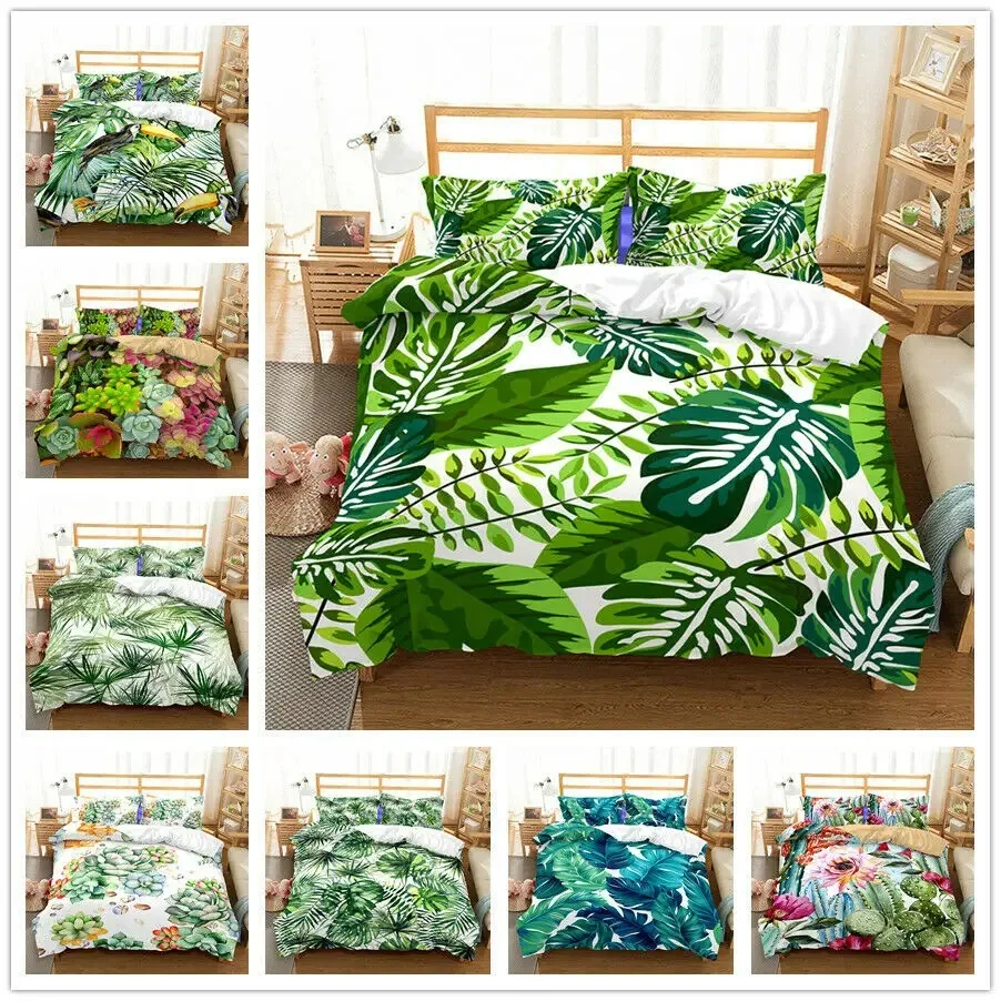 

Tropical Duvet Covers Queen Size,Rainforest Luxury Duvet Cover Set, Green Plant Palm Leaf Comforter Cover Set King Twin Size