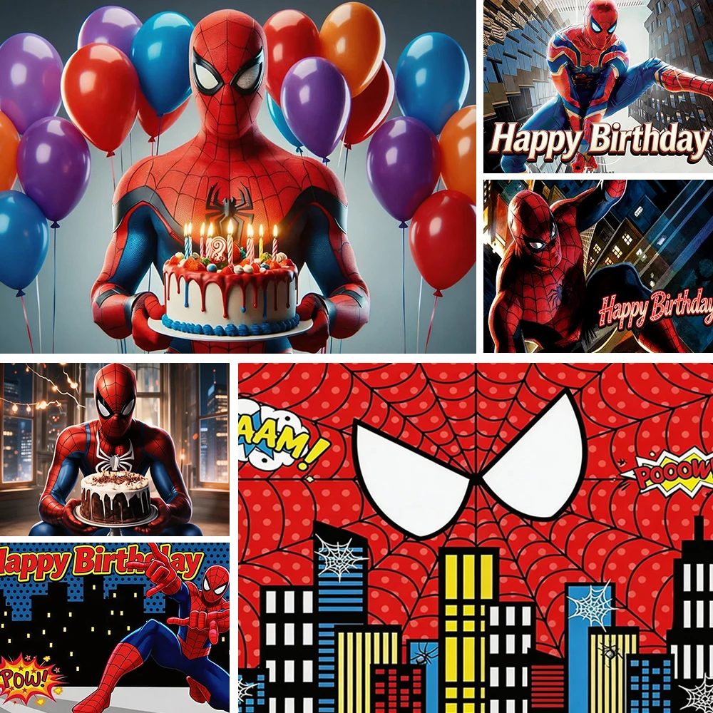 Décorations sur le thème de Spiderman, toile de fond pour fête d'anniversaire d'enfant, accessoires de photographie pour baby shower, bannière