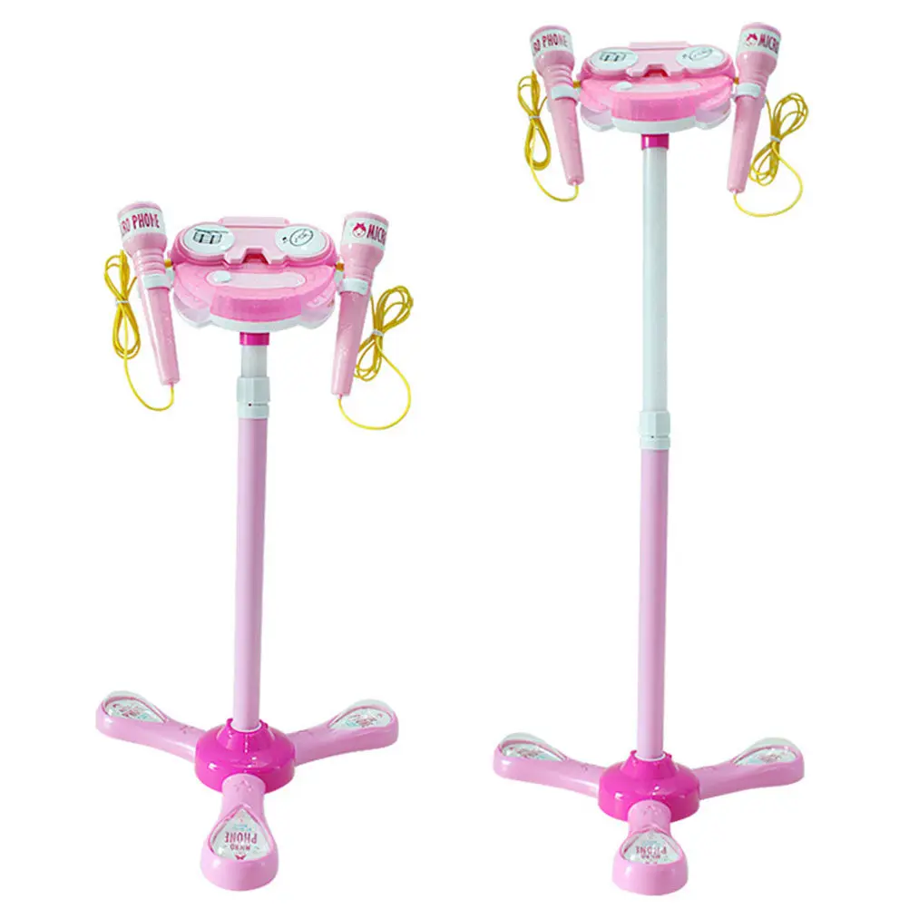 Early Education Music Singing Microphone Pink Double Electronic Microphone Play for Boys Girls Mp3 Function Lights Amplification