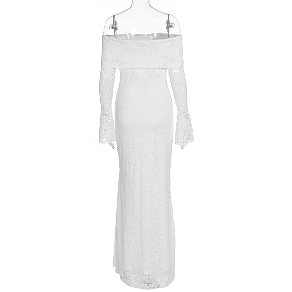 Pregnancy Photography Lace Dress Off Shoulder Long Sleeve Maternity Photoshoot Outfit Elegant Maxi Gown for Pregnant Women Lady view 2