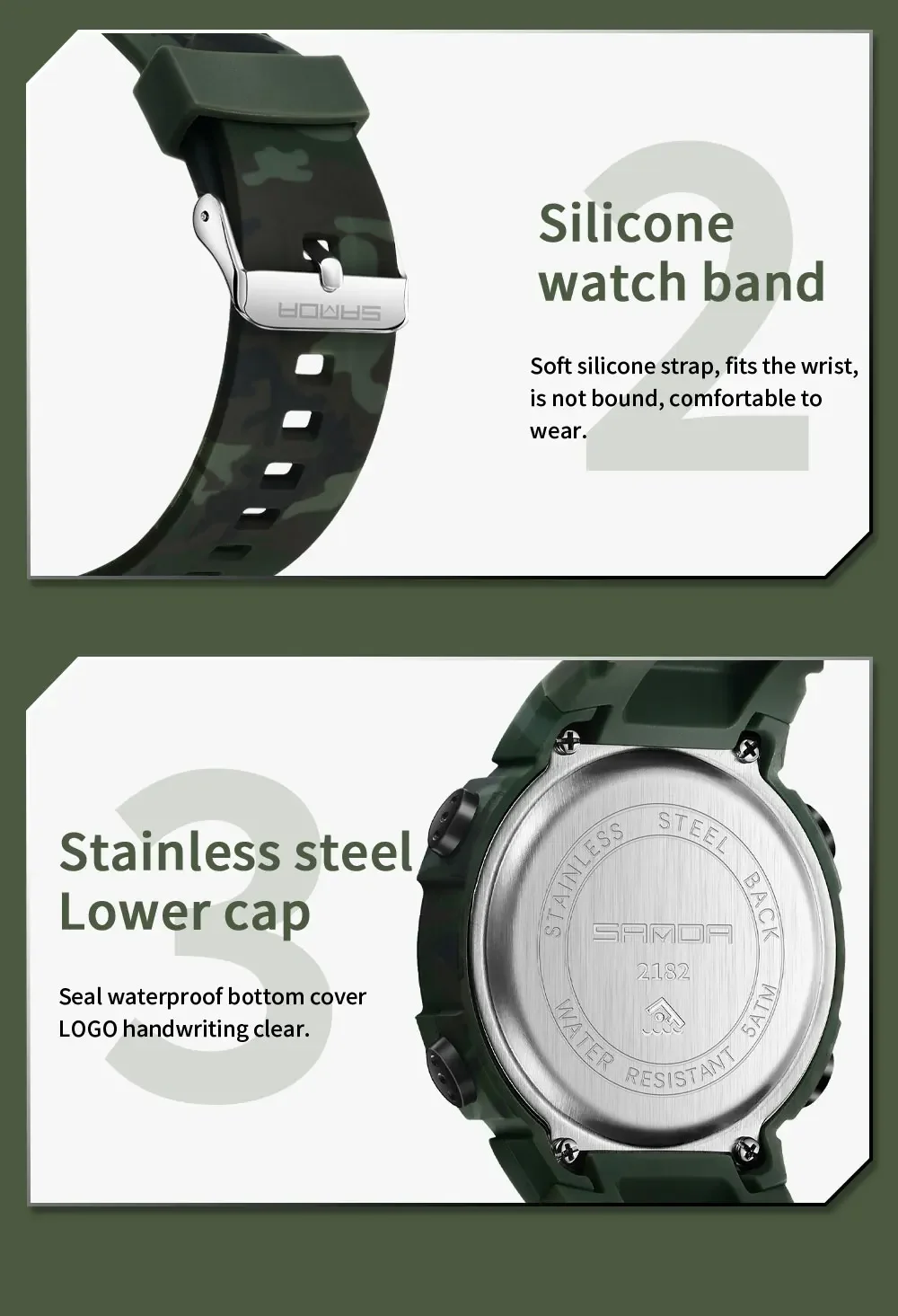 Часы наручные Sanda мужские электронные, многофункциональные модные крутые водонепроницаемые, с одним дисплеем, камуфляжная серия, 2182