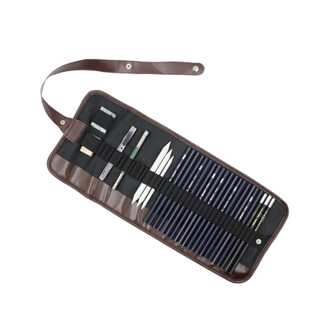 

29-Piece Sketching Pencil Set Professional Artists Beginners Drawing Charcoal Erasers Pencil Extender Canvas Pouch