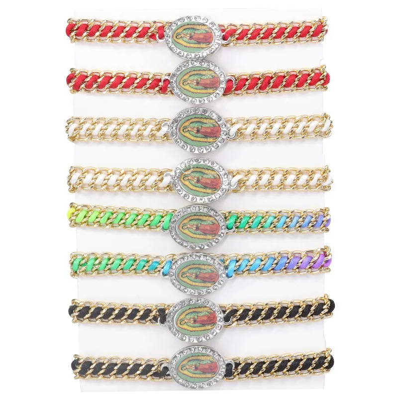 Virgen María Santa Nuestra Señora de Guadalupe Corazón Cuerda roja Pulseras ajustables Protección Pulsera de la suerte Roja De La Virgen María