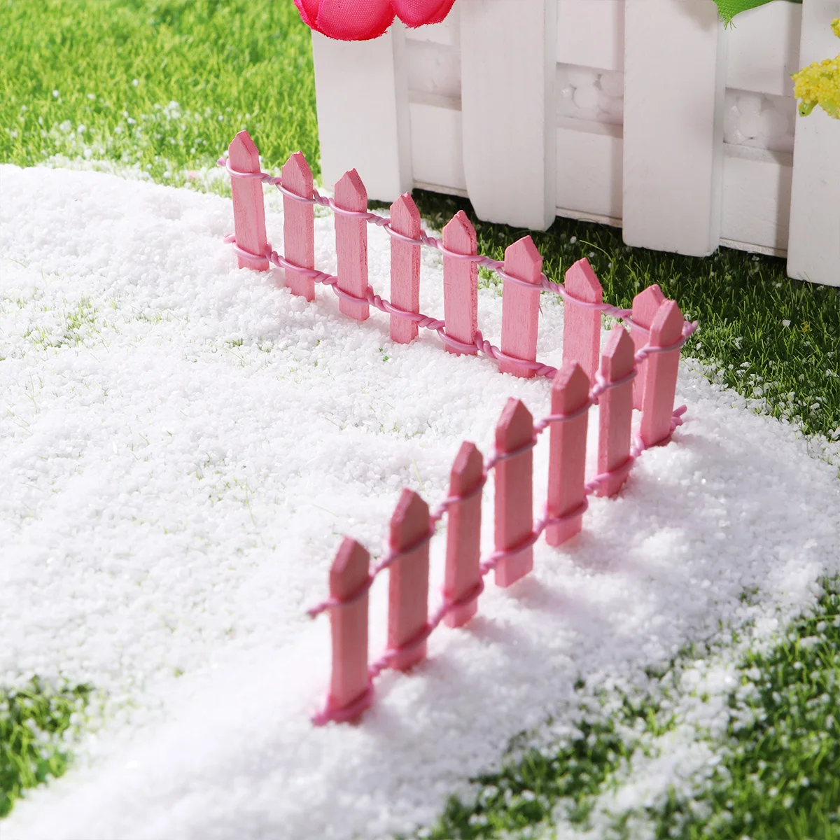 รั้วไม้จิ๋ว ตกแต่งสวนจิ๋ว DIY ตกแต่งสวนเทพนิยาย ต้นคริสต์มาส รั้วไม้เสียบ ตกแต่งกระถางต้นไม้บ้านจิ๋ว สีชมพู