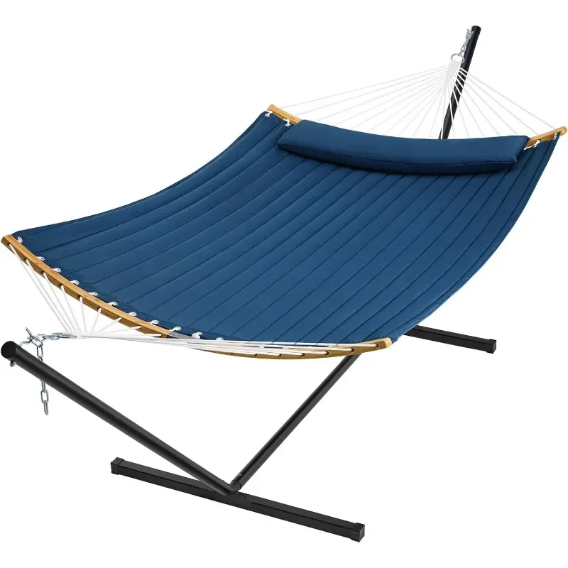 Curved-Bar Hammock with Stand, 2 Person Heavy Duty Hammock Frame, Detachable Pillow & Portable Carrying Bag