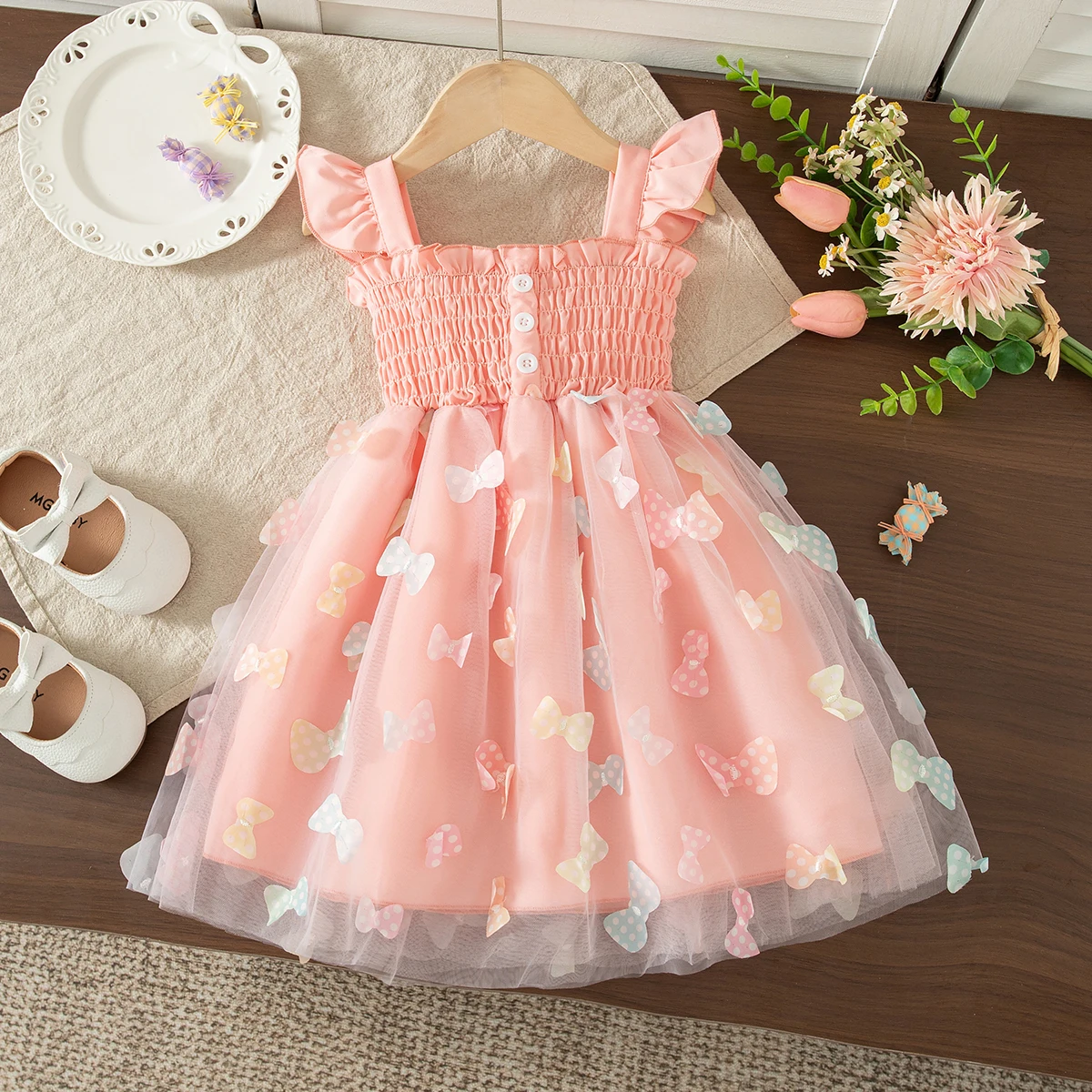 Summer New Baby Girl Pink Dress Sweet Bow Chiffon Children'S Clothing (6 Months -3 Years Old)