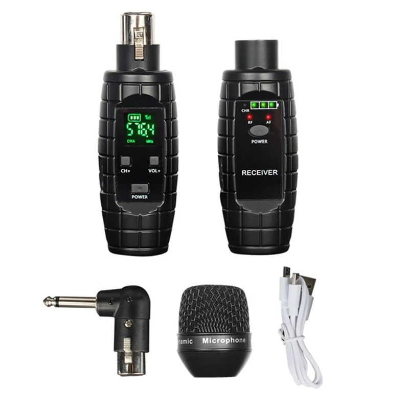 ‘’ UHF Wireless XLR Transmitter Receiver Mic Head Kit Wireless Guitar Transmitter Receiver Black Plastic