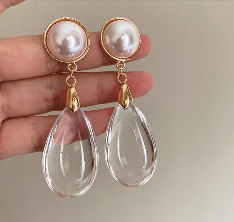 Steel needle resin dinner water drop exaggerated vintage Pearl Earrings for women Fashion Jewelry